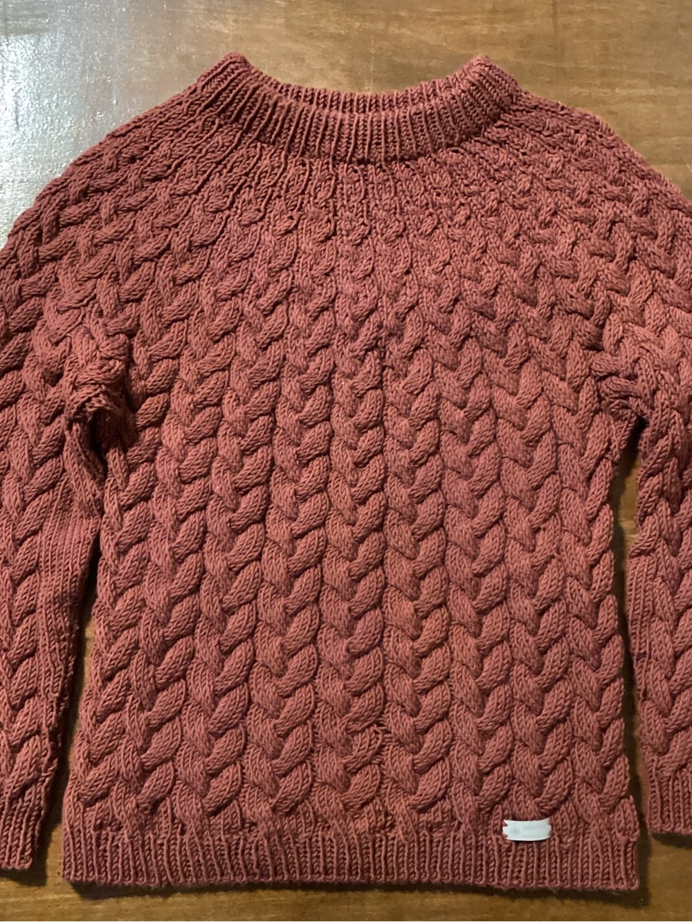 Custom-Made in Italy - Burgundy Women's Cable Knit Crewneck Sweater